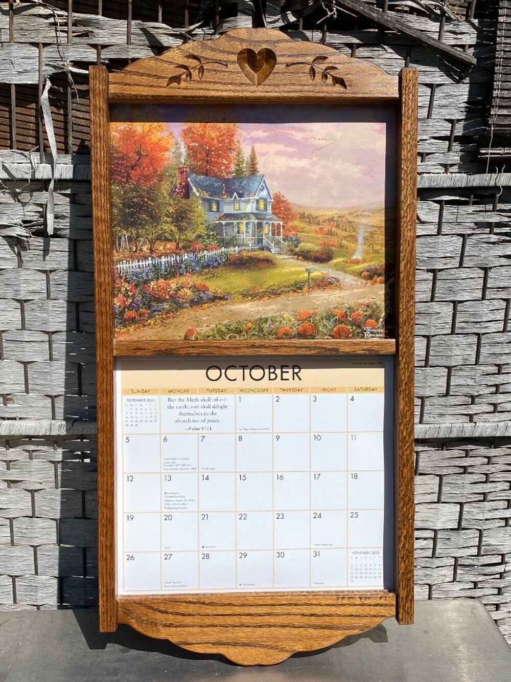 1980s Rustic Wooden Calendar Display Holder Heart Vintage CottageCore Country
